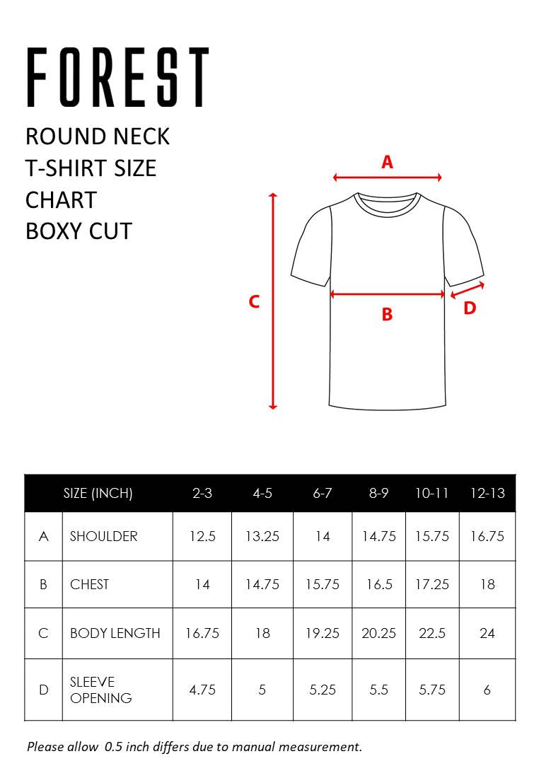 Forest Kids Premium Cotton Knitted Boxy Cut Crew Neck Tee | Oversized Baju T Shirt Budak - FK20138