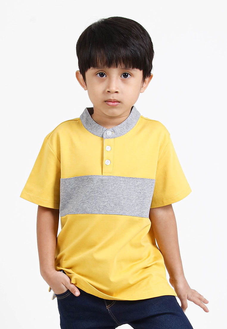 Forest Kids Premium Weight Cotton Stretchable Mandarin Collar T Shirt Men | T Shirt Baju Budak Lelaki - FK20170