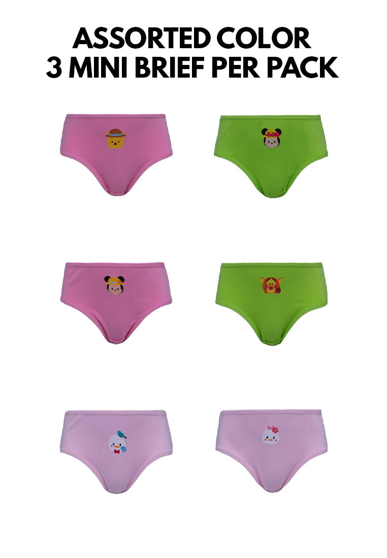 (3Pcs) Forest X Disney Girls Cotton Spandex Mini Brief Underwear Assorted Colour-WLJ0010M