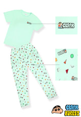 (1 Set) Forest x Shinchan x Cloak Unisex 100% Cotton Short Sleeve Long Bottom Pyjamas - CPD0034