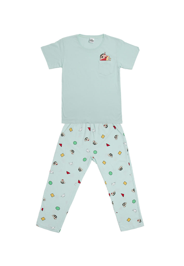 (1 Set) Forest x Shinchan Kids 100% Cotton Short Sleeve Long Pants Pyjamas Set - CPJ0008
