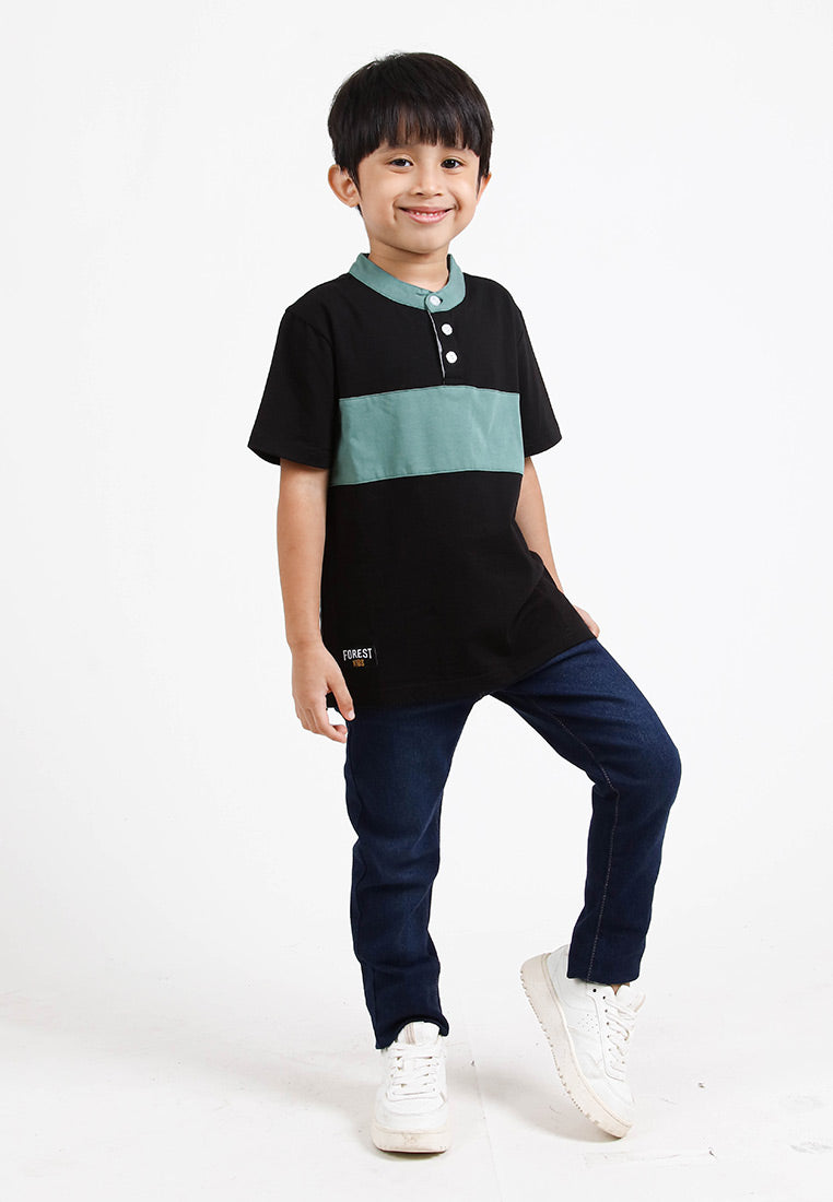 Forest Kids Premium Weight Cotton Stretchable Mandarin Collar T Shirt Men | T Shirt Baju Budak Lelaki - FK20170