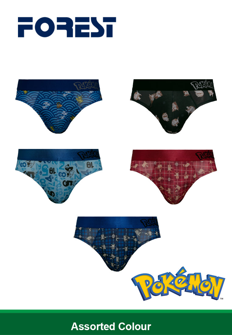 (3 Pcs) Pokémon Mens Microfibre Spandex Mini Brief Underwear Assorted Colours - PUB2001M
