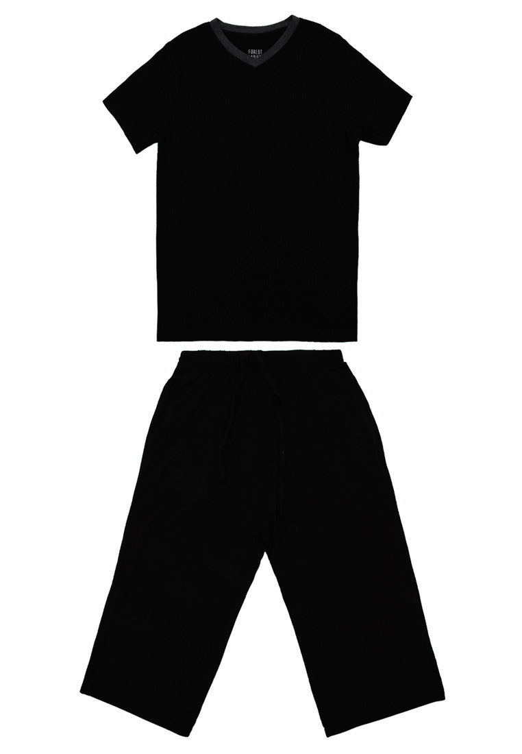 (1 Set) Forest Ladies Nylon Spandex Short Sleeve Three Quarther Bottom Pyjamas - FPL0001SL