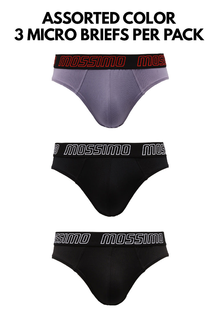 (3 Pcs) Mossimo Mens Microfibre Spandex Mini Brief Underwear Assorted Colours - MUD0052M