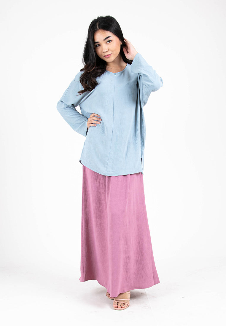Forest Ladies Woven Round Neck Long Sleeve Loose Blouse | Baju Perempuan - 822301