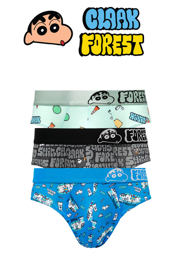 (3Pcs) Forest X Shinchan X Cloak Mens Microfibre Spandex Mini Brief Underwear Assorted Colour-CUD0013M