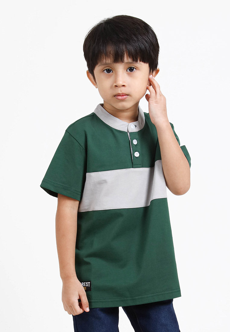 Forest Kids Premium Weight Cotton Stretchable Mandarin Collar T Shirt Men | T Shirt Baju Budak Lelaki - FK20170