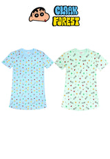 (1 Set) Forest x Shinchan x Cloak Ladies 100% Cotton Sleep Dress Pyjamas - CPD0036