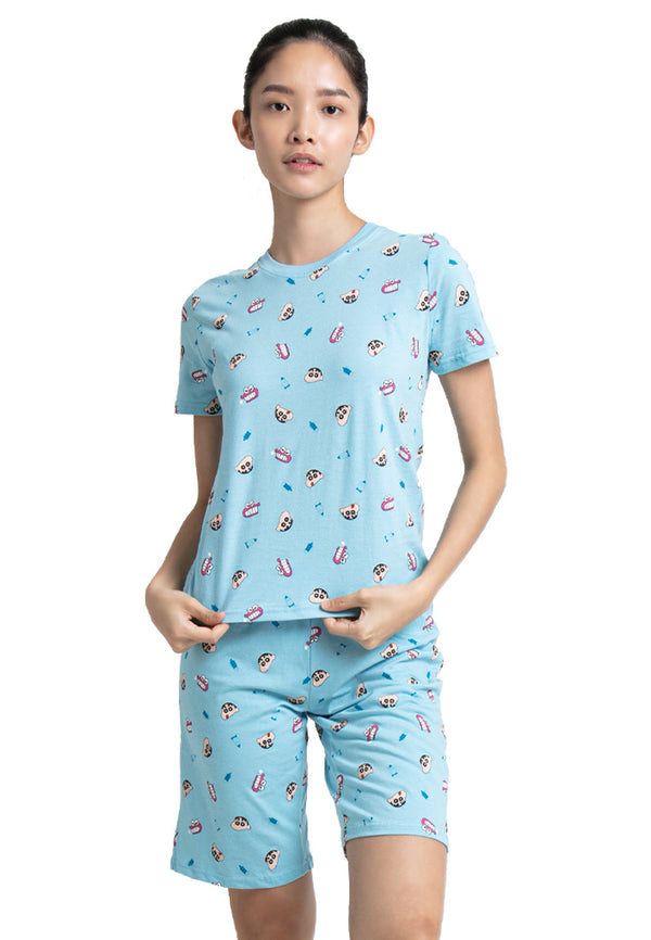 (1 Set) Forest x Shinchan Ladies 100% Cotton Short Sleeve Short Pants Pyjamas Set - CPD0026