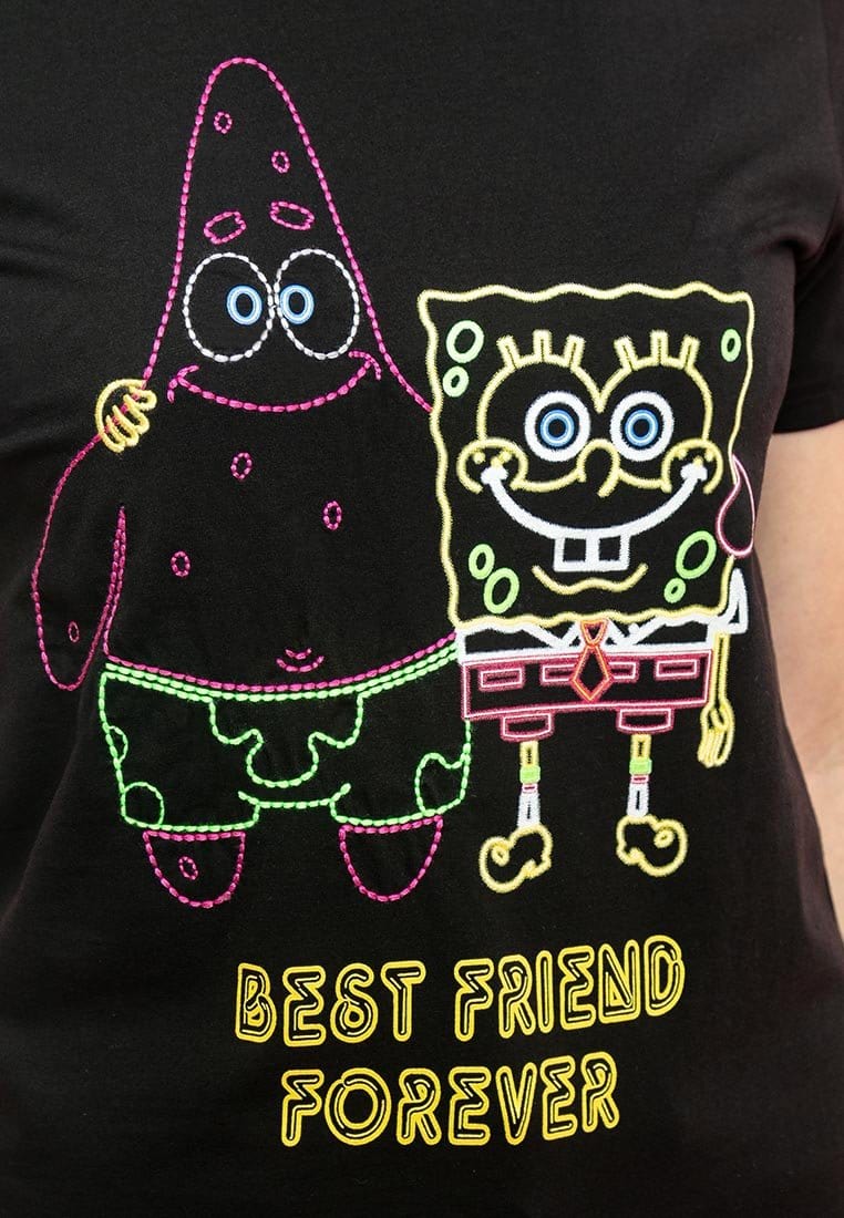 Spongebob Special Embroidered & Neon Printed Round Neck Tee - FS820021