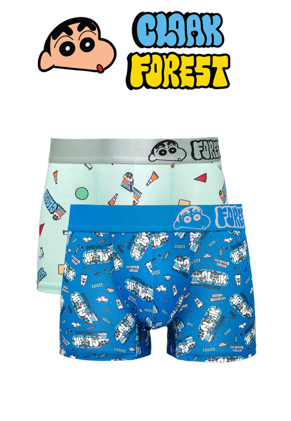 (2Pcs) Forest X Shinchan X Cloak Mens Microfibre Spandex Shorty Brief Underwear Assorted Colour-CUD0014S