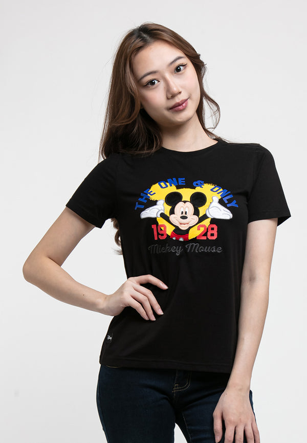 Forest X Disney Mickey Fleece texture Round Neck Tee | Baju T shirt Perempuan - FW820007