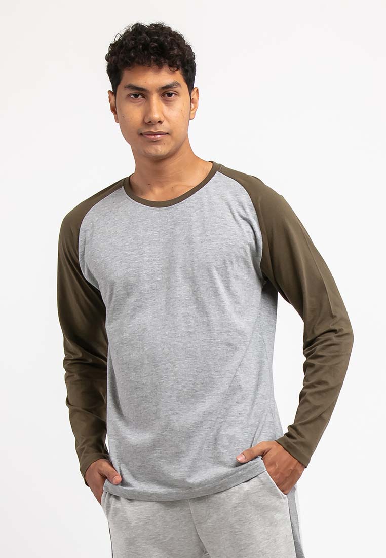 Forest 100% Cotton Round Neck Raglan Long Sleeve Plain Tee T Shirt Men | Baju T Shirt Lelaki Lengan Panjang - 23659