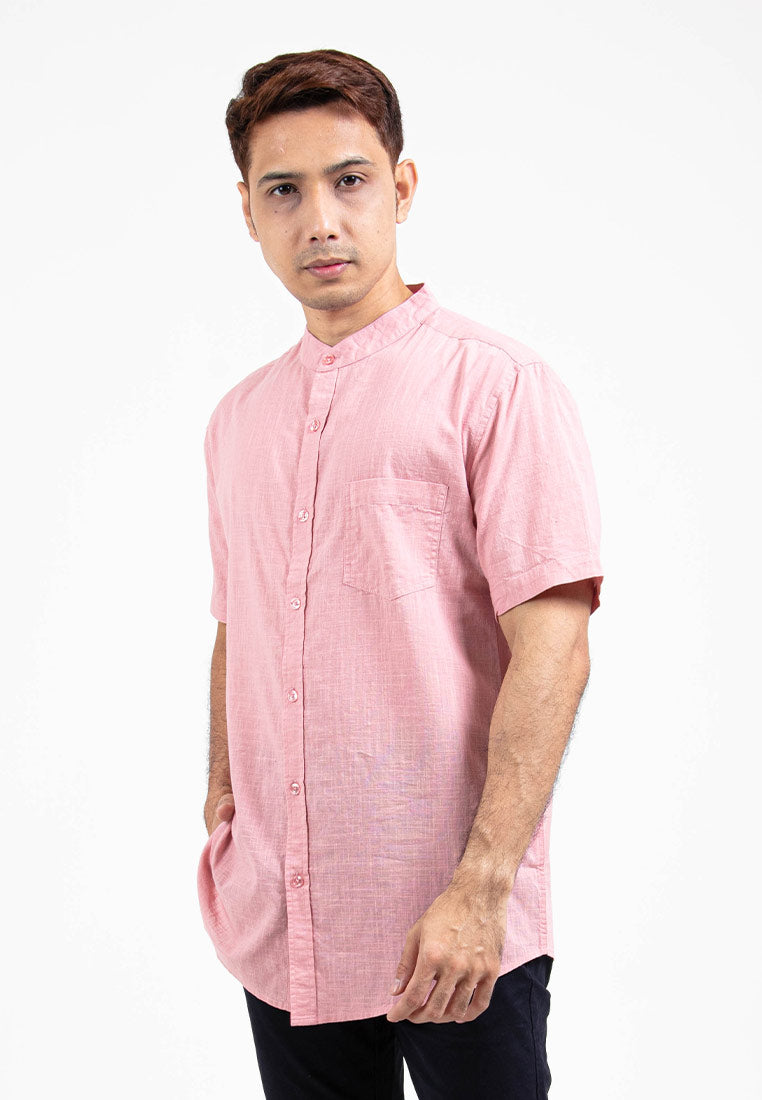 Forest Cotton Woven Plain Short Sleeve Men Shirt | Baju Kemeja Lelaki - 23809