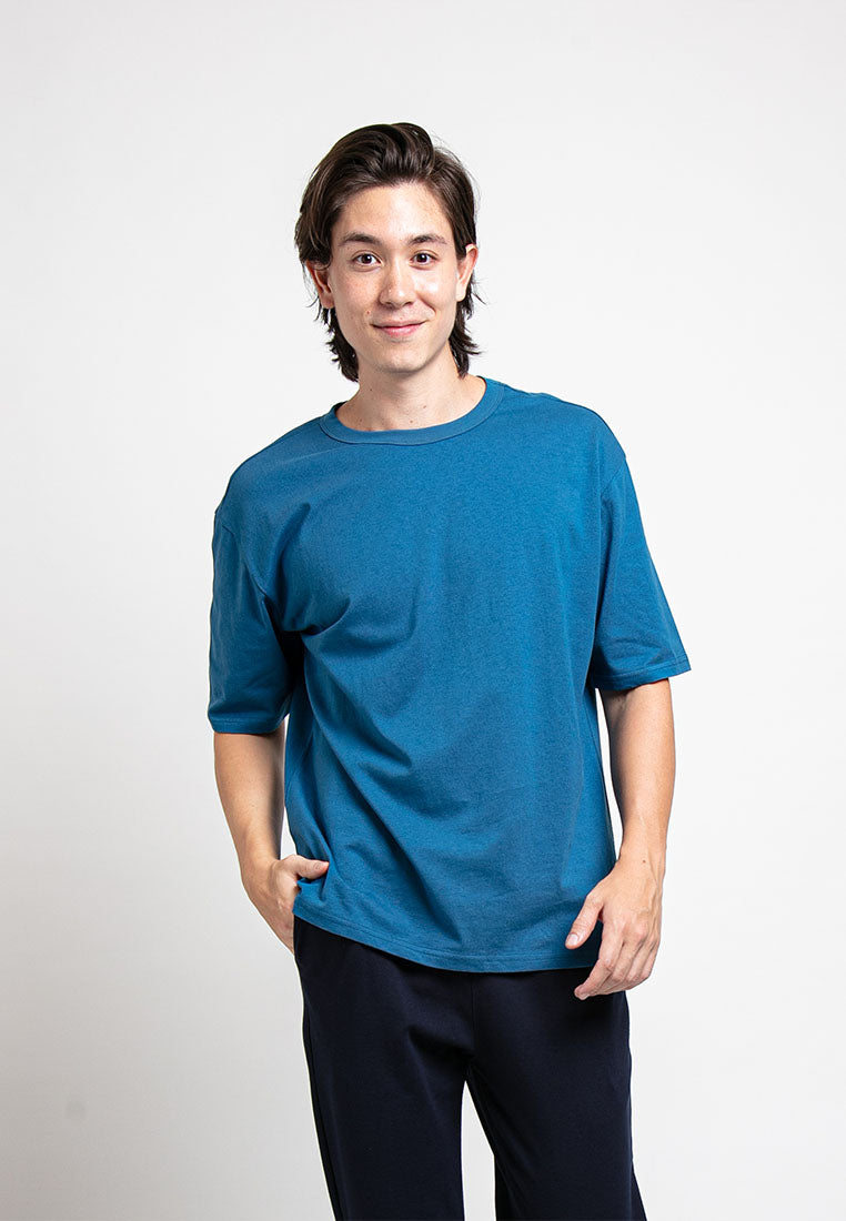 Forest Premium Weight Cotton Linen Knitted Boxy Cut Crew Neck Tee T Shirt Men | Baju T Shirt Lelaki - 621218