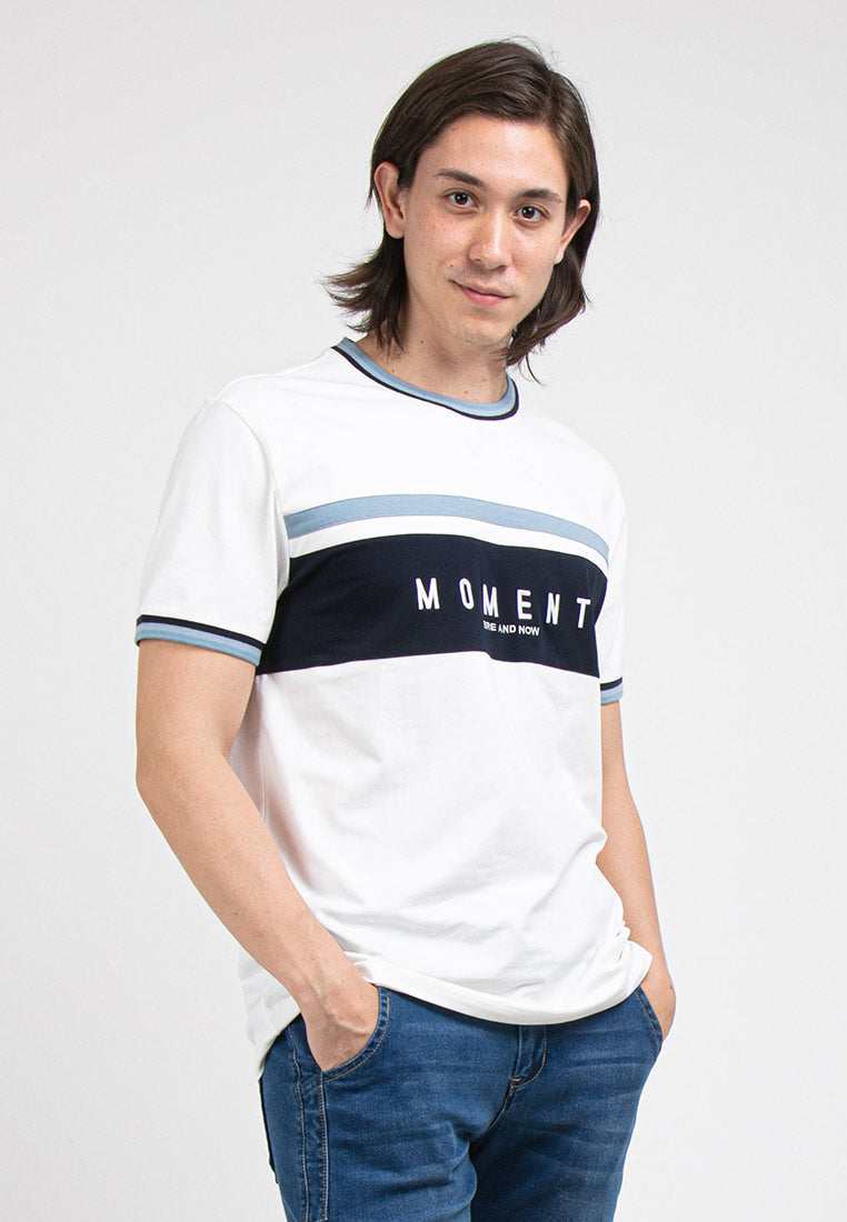 Forest Stretchable  Premium Weight Cotton Colour Block Embroidered Font Round Neck Tee Men | T Shirt Lelaki - 621246