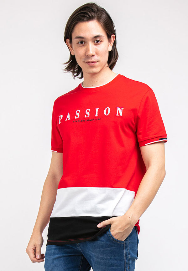 Forest Stretchable Premium Weight Cotton Colour Block Embroidered Font Round Neck Tee Men | Baju T Shirt Lelaki - 621247