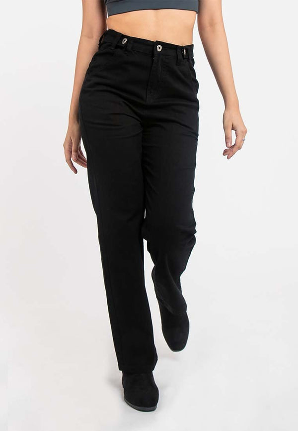 Ladies Adjustable Button Waist Wide Leg Cotton Twill Pants - 810446