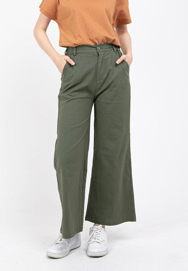 Forest Ladies Wide Leg Cotton Linen Women Pants | Seluar Perempuan Palazzo - 810472