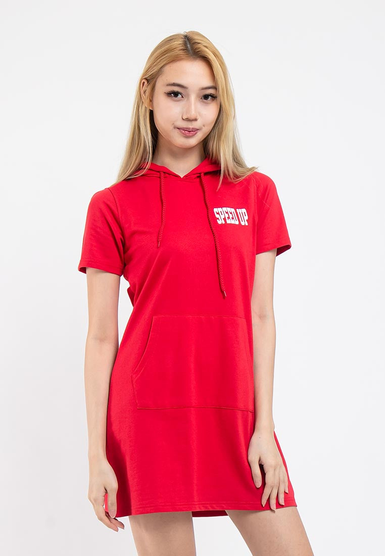 Ladies Short Sleeve Hoodie Dress - 821983