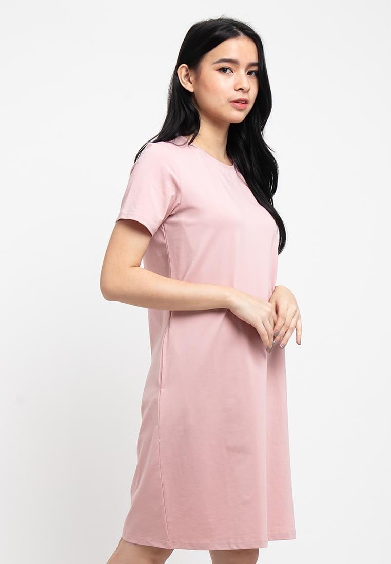 Ladies Premium Cotton Round Neck Pocket Plain Dress - 822013