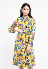 Ladies Long Sleeve Collar Printing Dress - 822092 B
