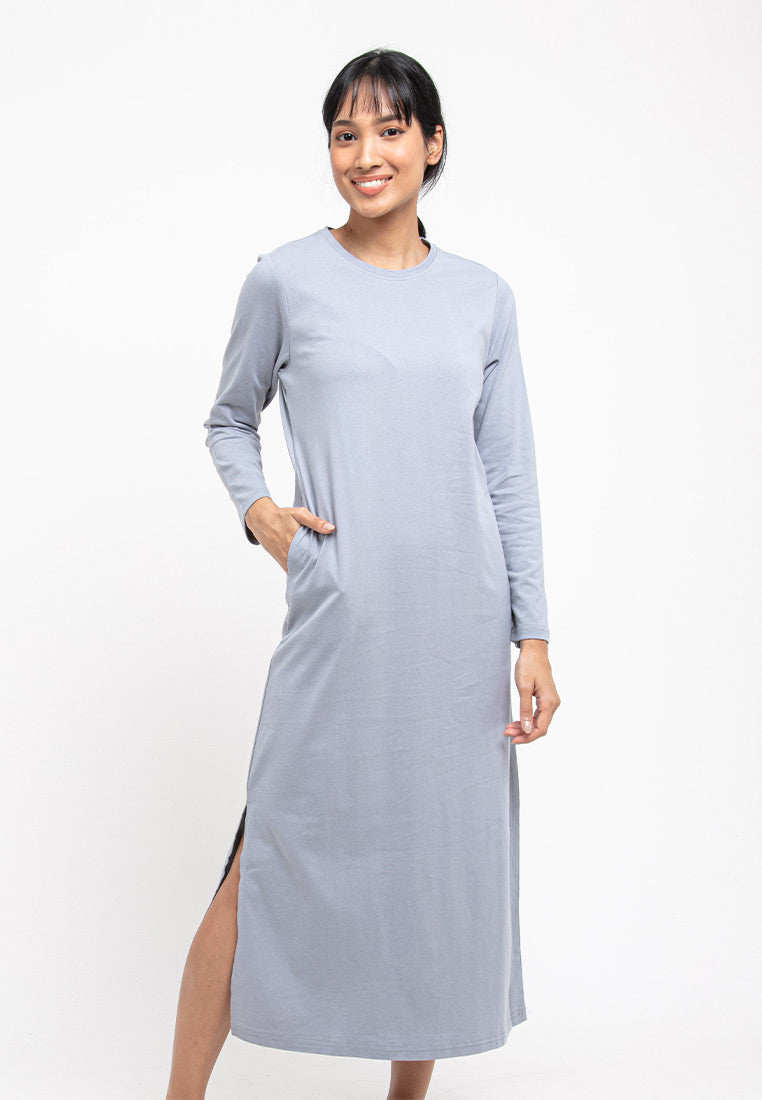 Forest Ladies Premium Cotton Linen Hand Feel Long Sleeve Casual Women Maxi Dress - 822127