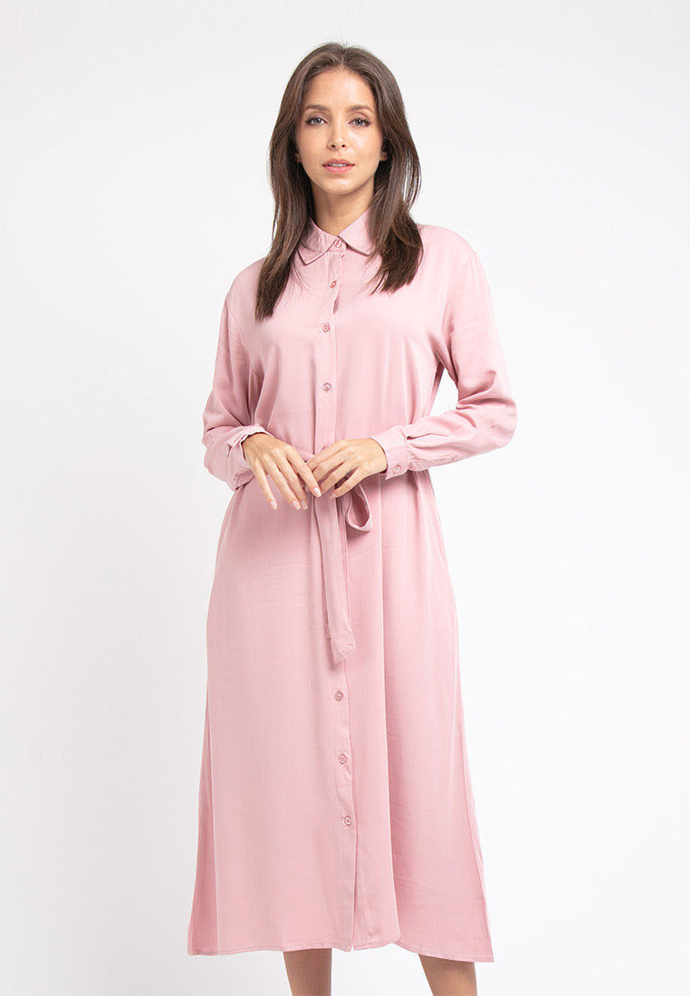 Forest Ladies Woven Long Sleeve Collar Plain Dress Women | Baju Perempuan - 822175