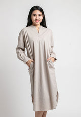 Forest Ladies Woven Cotton Blend Long Sleeve Mandarin Collar Dress Shirt Blouse Women | Baju Kemeja Perempuan - 822177