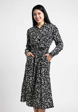 Forest Ladies Woven Long Sleeve Collar Floral Pattern Dress Women | Baju Perempuan - 822190