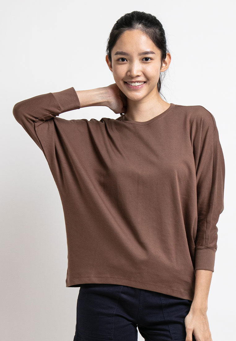 Forest Ladies Premium Interlock Cotton Crew Neck Drape Tshirt Women | Baju T Shirt Perempuan Lengan Panjang - 822206