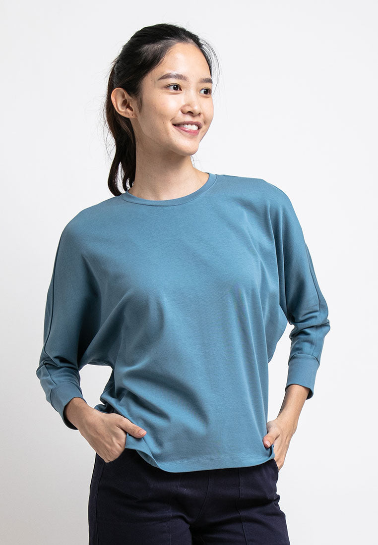 Forest Ladies Premium Interlock Cotton Crew Neck Drape Tshirt Women | Baju T Shirt Perempuan Lengan Panjang - 822206