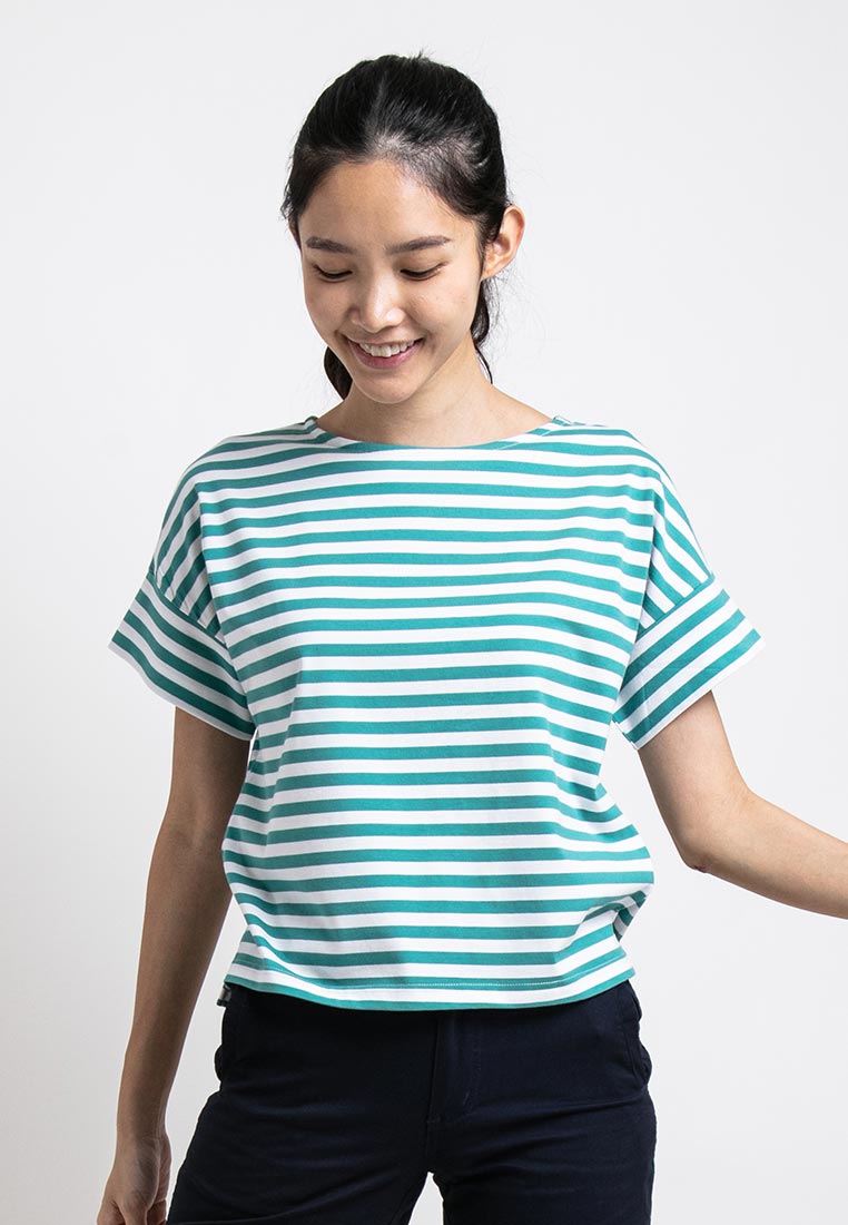 Forest Ladies Premium Cotton Stripe Round Neck Tee | Baju T Shirt Perempuan - 822211