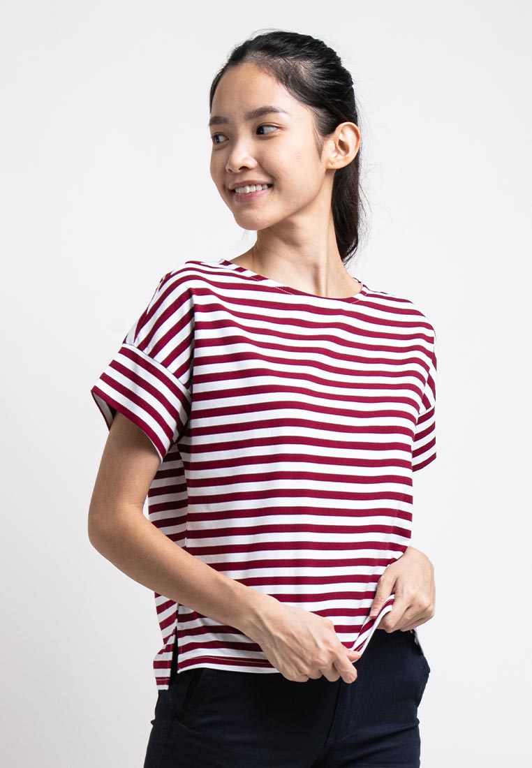 Forest Ladies Premium Cotton Stripe Round Neck Tee | Baju T Shirt Perempuan - 822211