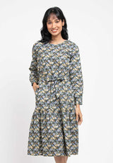 Forest Ladies Woven Long Sleeve Floral Pattern Women Dress | Baju Perempuan - 822220