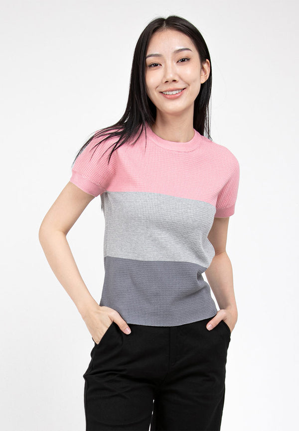 Forest Ladies Short Sleeve Fancy Knitted Round Neck T Shirts Ladies Knitwear | Baju Perempuan Knitwear - 822246