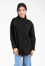 Forest Ladies Woven Long Sleeve Ruffle Collar Oversized Shirt | Baju Kemeja Perempuan - 822255