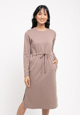 Forest Ladies Premium 100% Cotton Heavy Weight Long Sleeve Casual Drawstring Women Dress - 885013