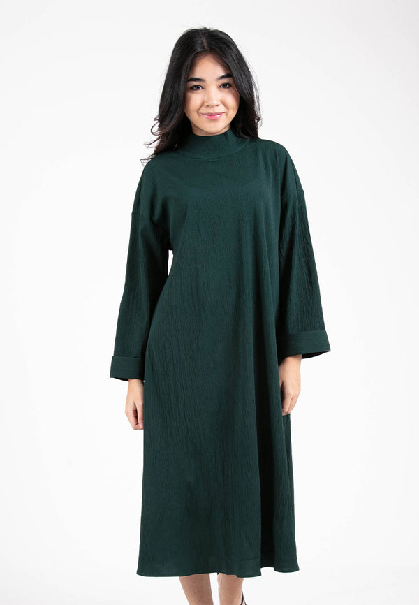 Forest Ladies Woven Long Sleeve High Neck Midi Dress | Baju Perempuan - 885033