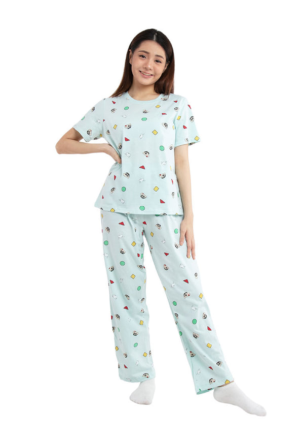 ( 1 Set ) Forest X Shinchan 30th Anniversary Ladies 100% Cotton Short Sleeve Long Pants Pyjamas Set - CPD0012