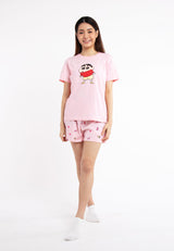 ( 1 Set ) Forest X Shinchan 30th Anniversary Ladies 100% Cotton Short Sleeve Short Pants Pyjamas Set - CPD0016