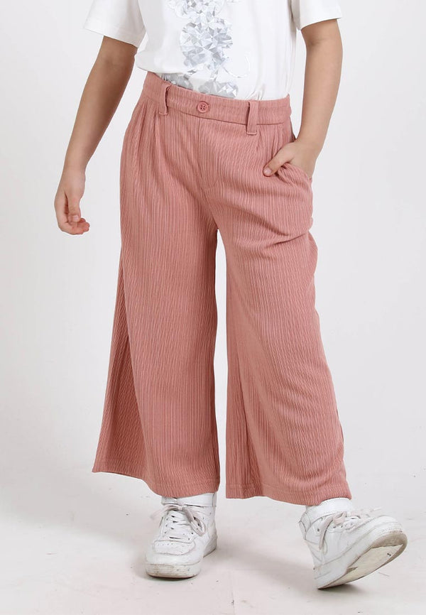 Forest Kids Girl Elastic Waist Textured Wide Leg Pants | Seluar Budak Perempuan Palazzo - FK810010