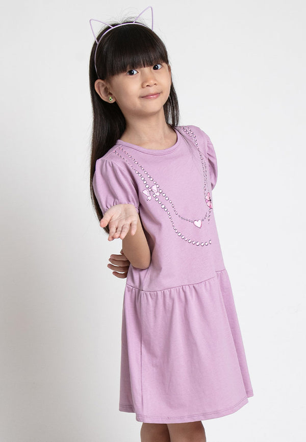 Forest Kids Girl 100% Cotton Girl Puff Sleeve Kids Dress | Baju Budak Perempuan Pakaian Dresses  - FK885008