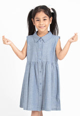 Forest Kids Girl Woven Sleeveless Collar Button Dress I Baju Budak Perempuan Girl Dress - FK885014
