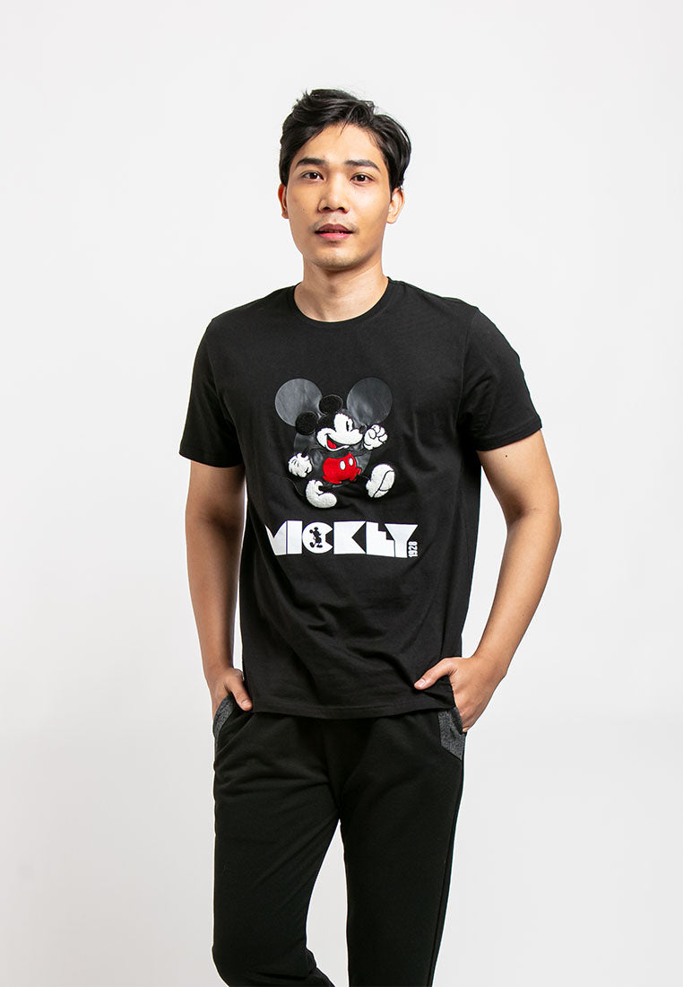 Forest X Disney Mickey Premium Fleece Textured and Embroidered Round Neck Tee Men | Baju T shirt Lelaki - FW20029