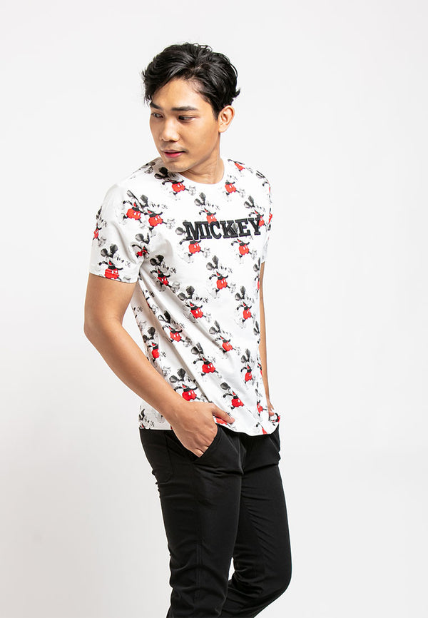 Forest X Disney Mickey Premium Effects Embroidered Fonts Round Neck Tee Men | Baju T shirt Lelaki - FW20032