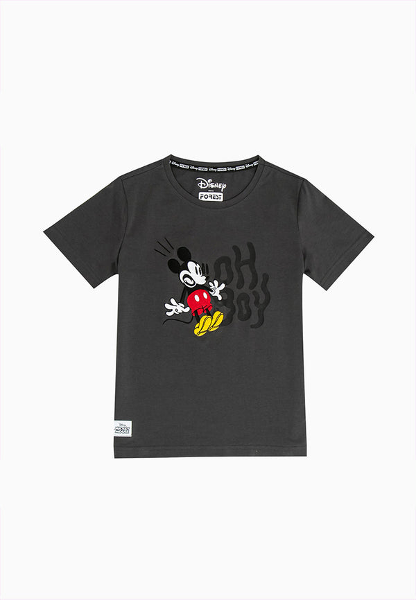 Forest X Disney Kids Unisex Mickey Embroidered Round Neck Tee | Baju T shirt Budak - FWK2005