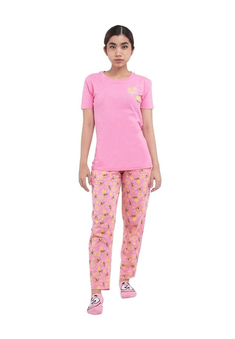 ( 1 Piece ) Spongebob Ladies 100% Cotton Short Sleeve Long Pants Pyjamas Set  - SPD0006