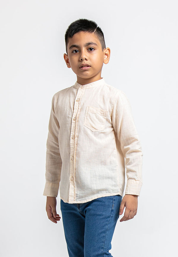 Forest Kids Woven Boy Stand Collar Long Sleeve Shirt Kids l Baju Budak Lelaki - FK2050